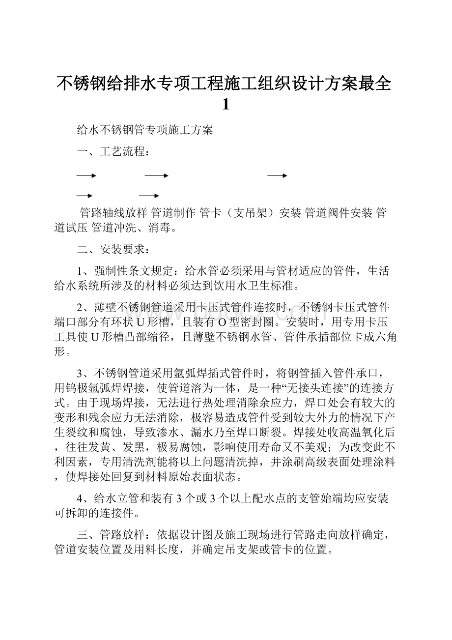 不锈钢给排水专项工程施工组织设计方案最全1.docx_第1页