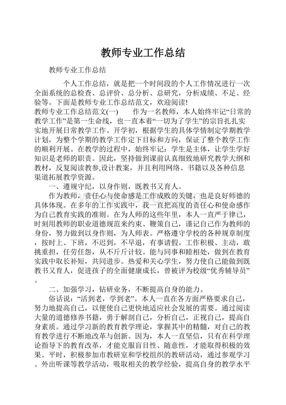 教师专业工作总结.docx