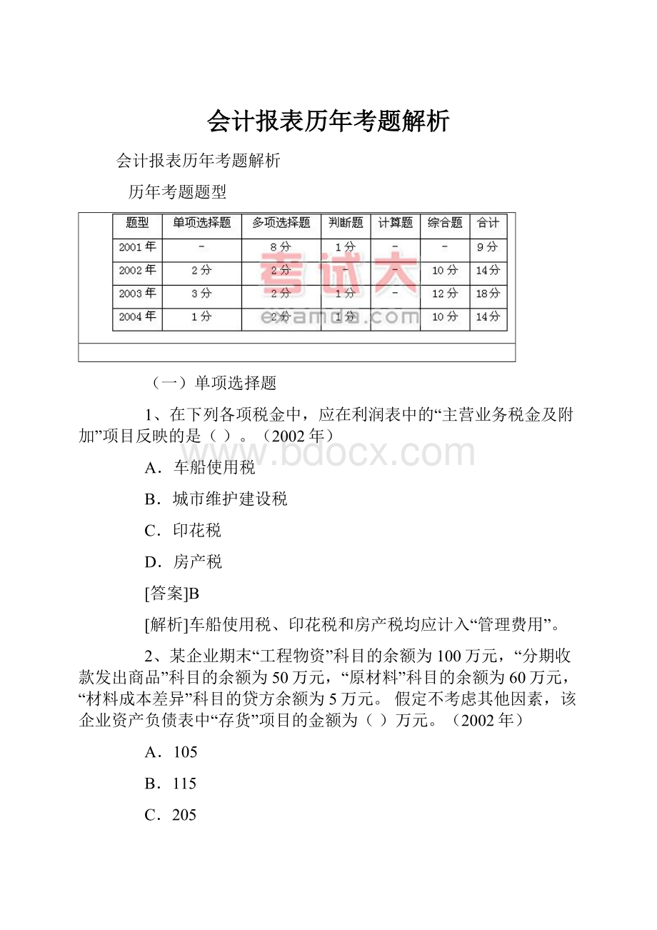 会计报表历年考题解析.docx_第1页