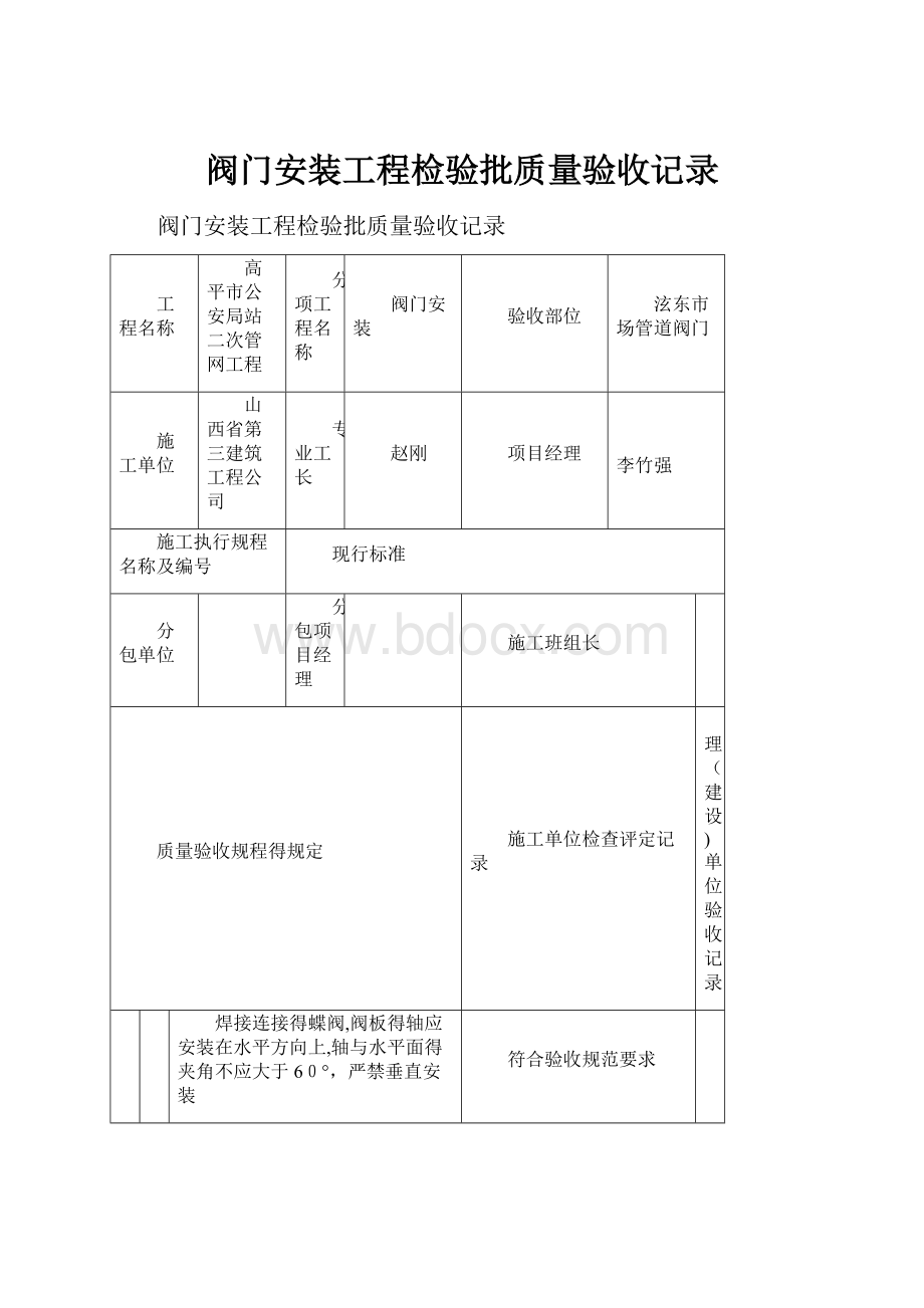 阀门安装工程检验批质量验收记录.docx