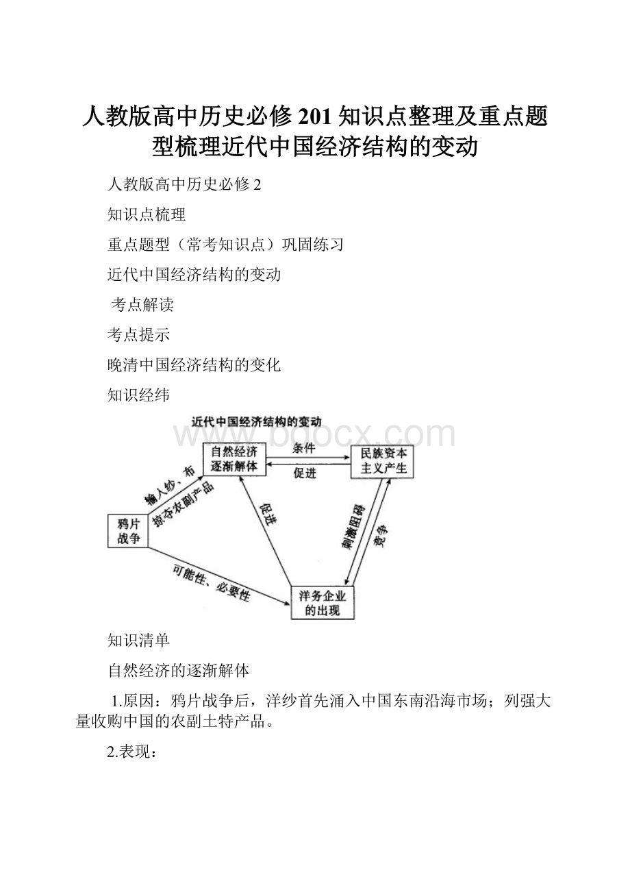 人教版高中历史必修201知识点整理及重点题型梳理近代中国经济结构的变动.docx