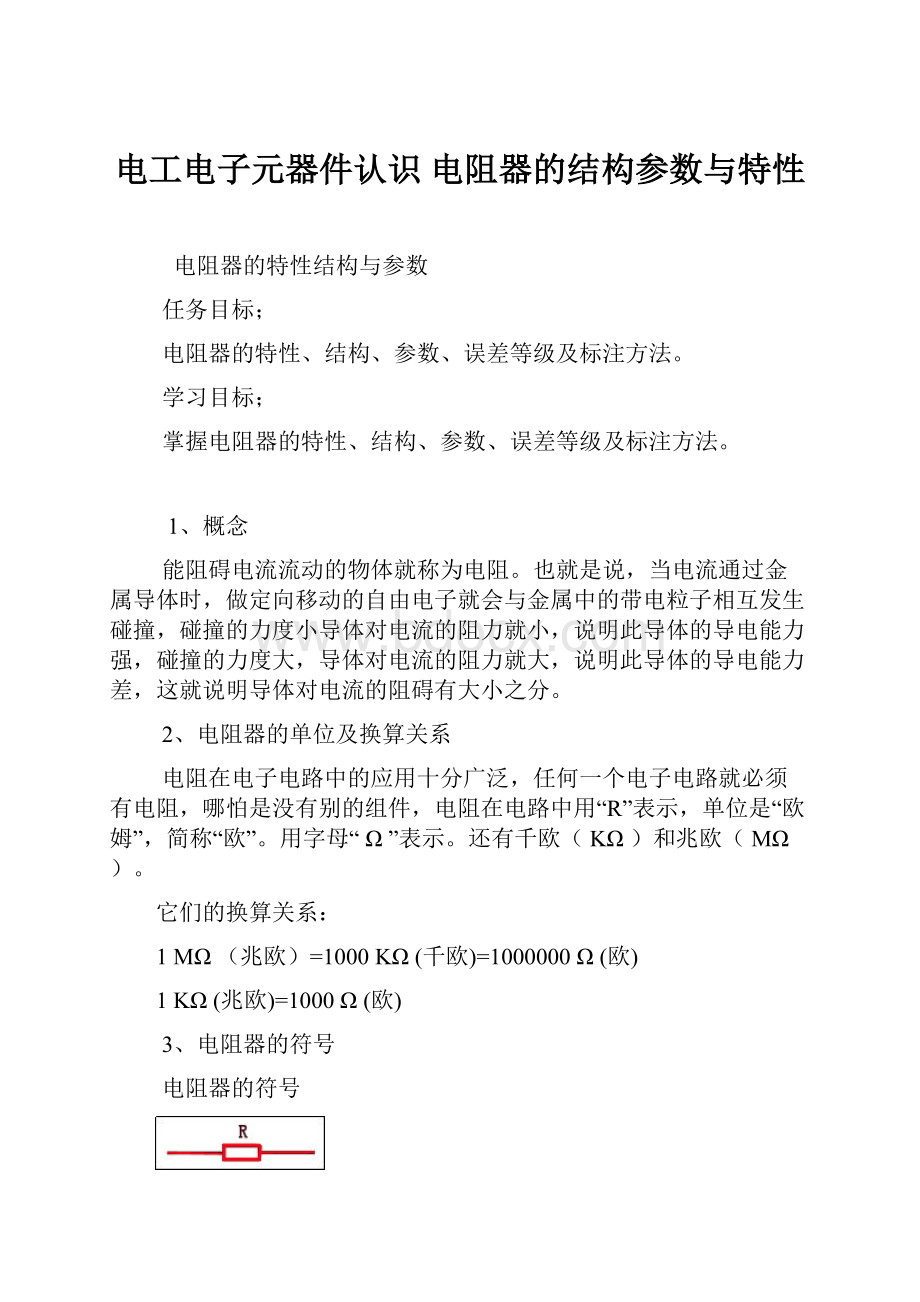 电工电子元器件认识 电阻器的结构参数与特性.docx