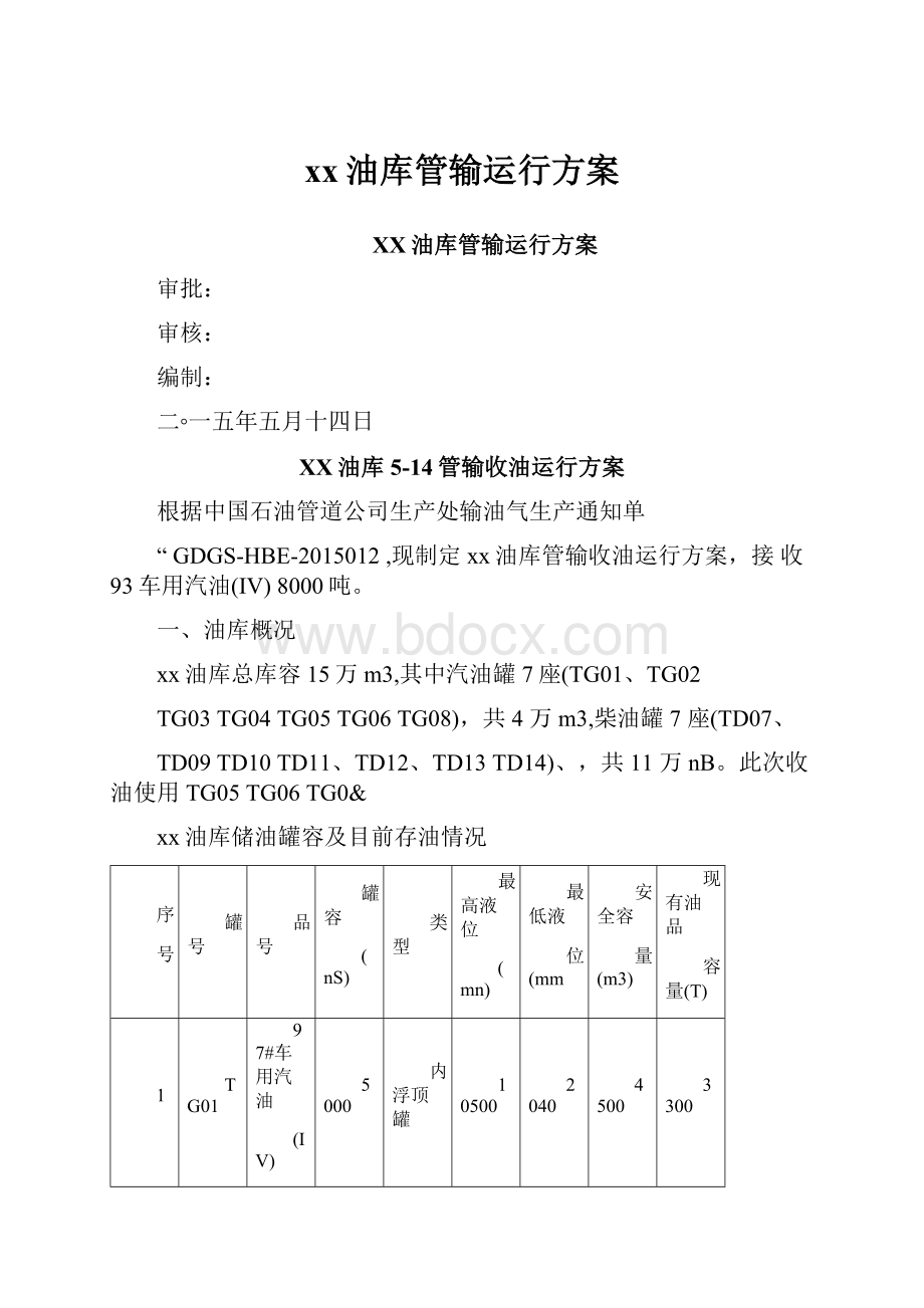 xx油库管输运行方案.docx