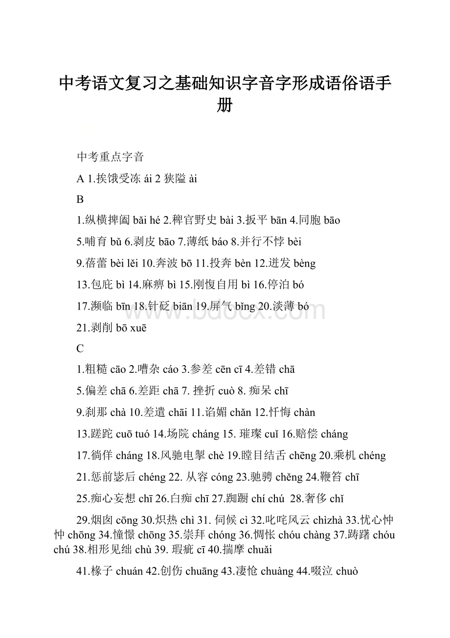 中考语文复习之基础知识字音字形成语俗语手册.docx