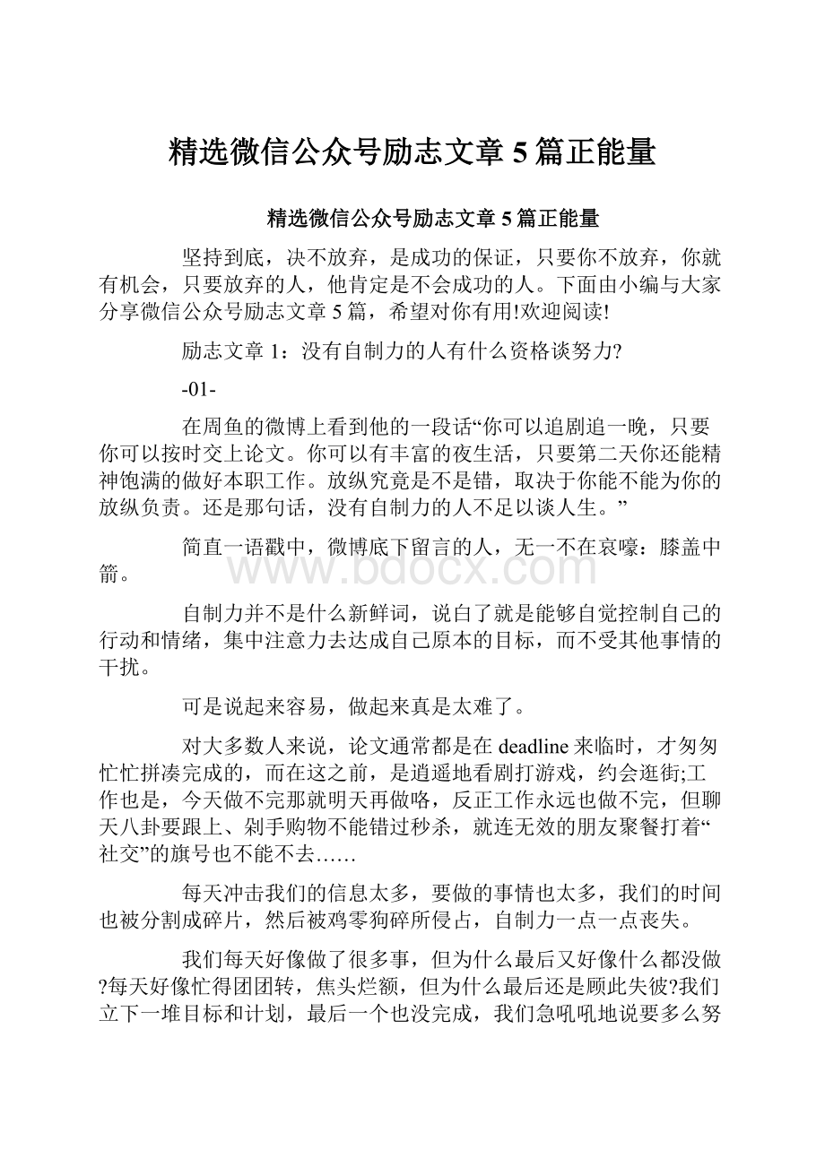 精选微信公众号励志文章5篇正能量.docx