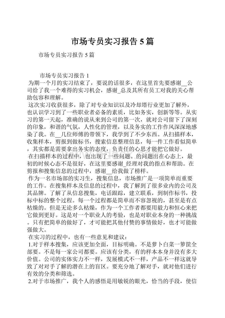 市场专员实习报告5篇.docx