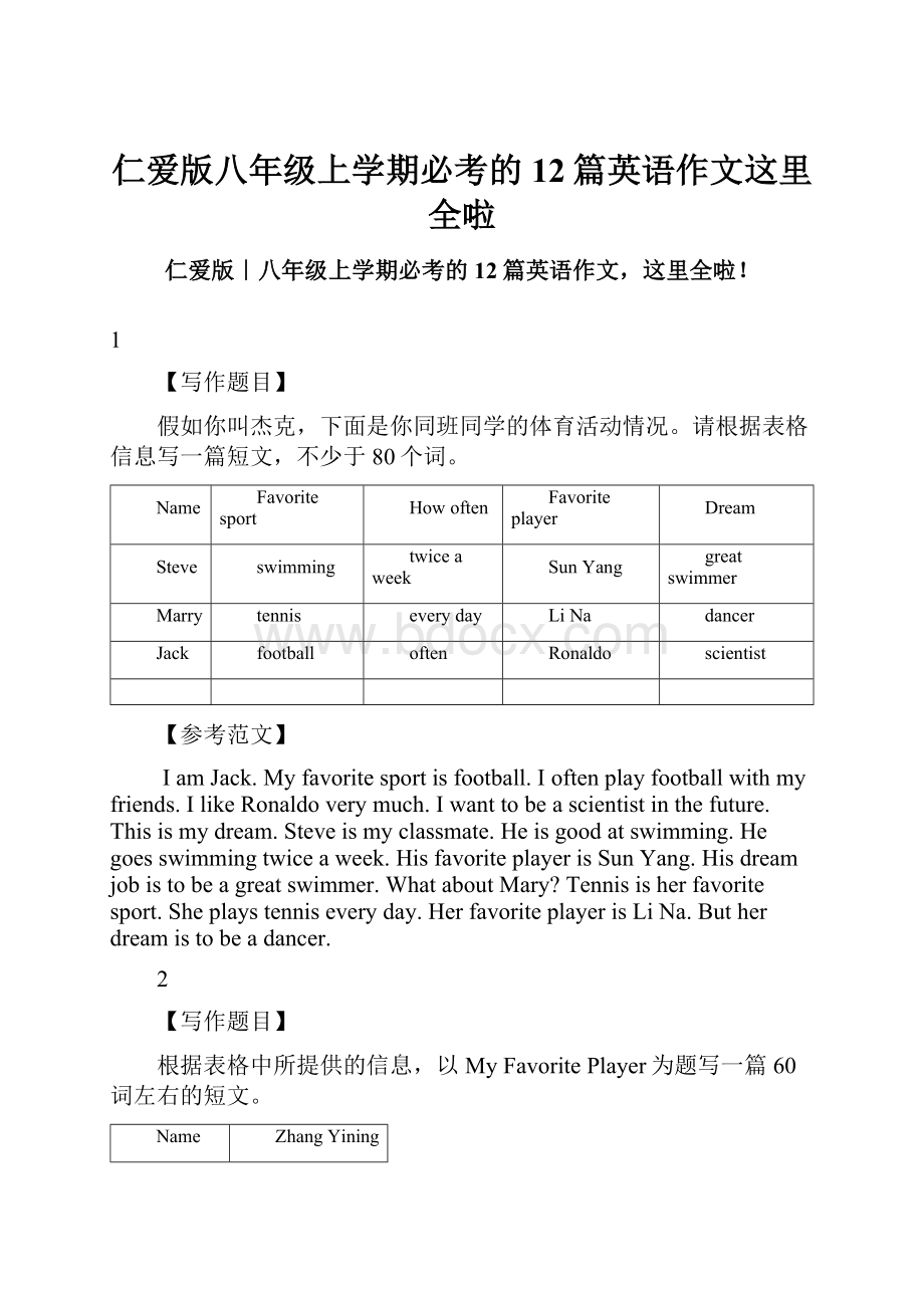 仁爱版八年级上学期必考的12篇英语作文这里全啦.docx