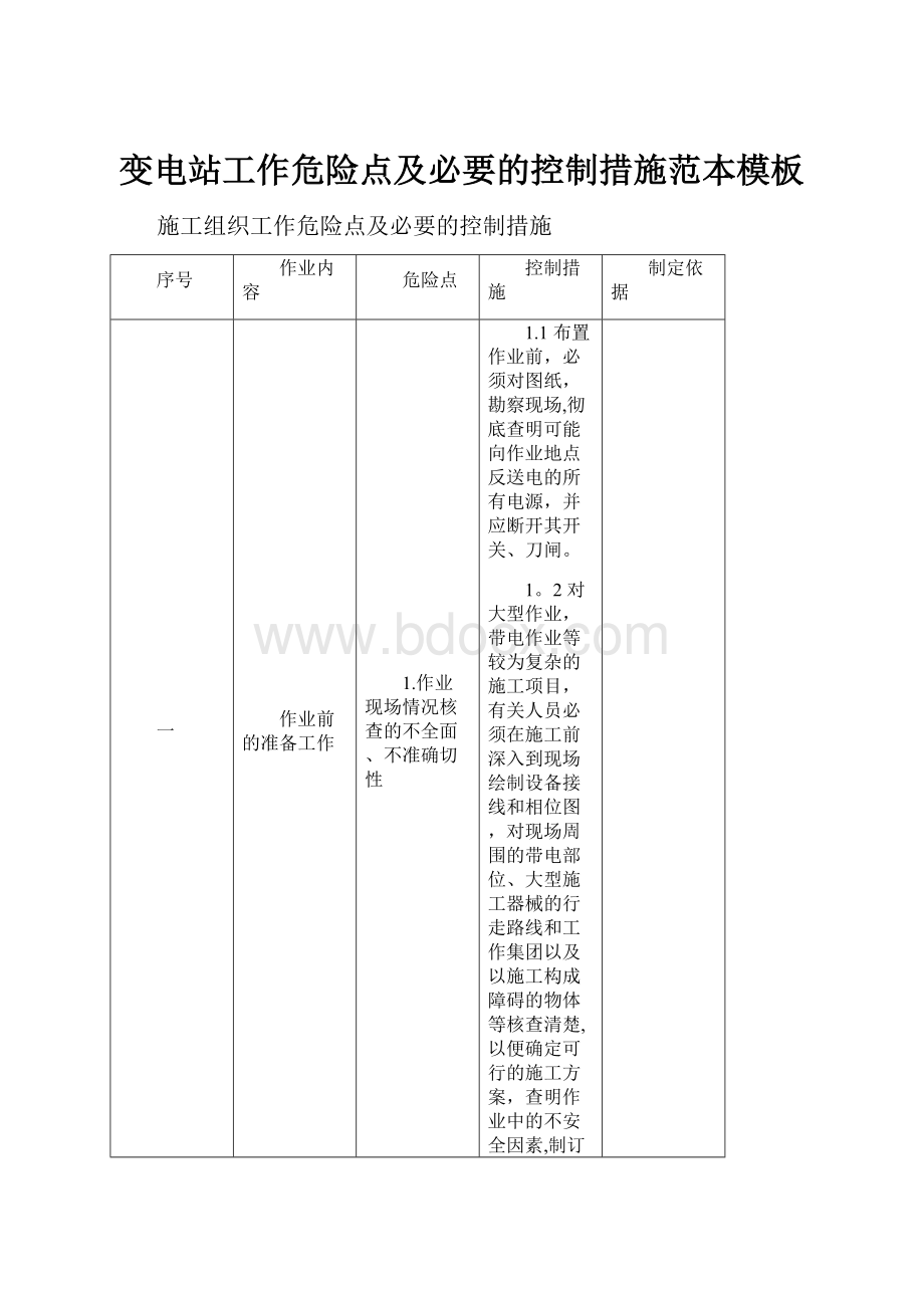 变电站工作危险点及必要的控制措施范本模板.docx