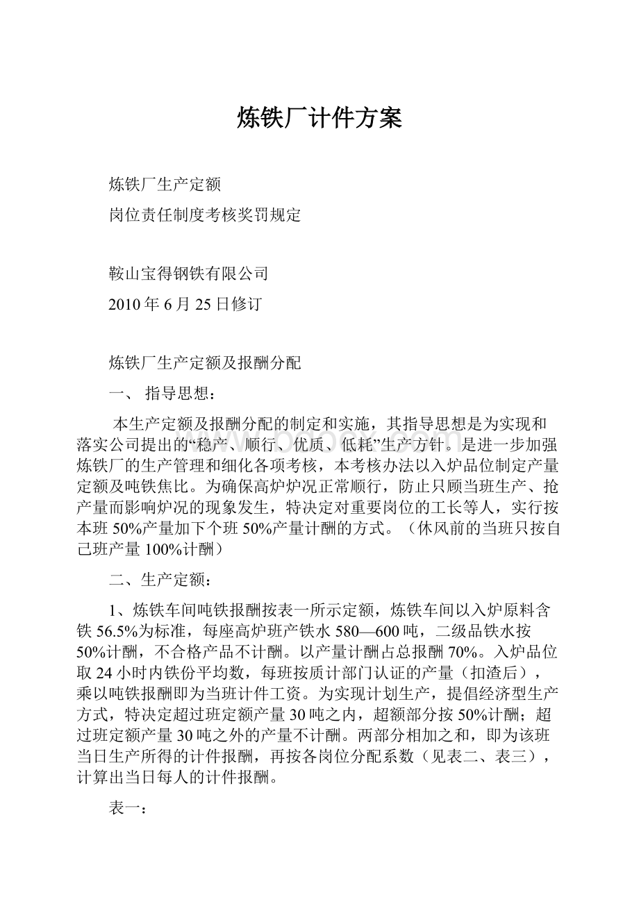 炼铁厂计件方案.docx