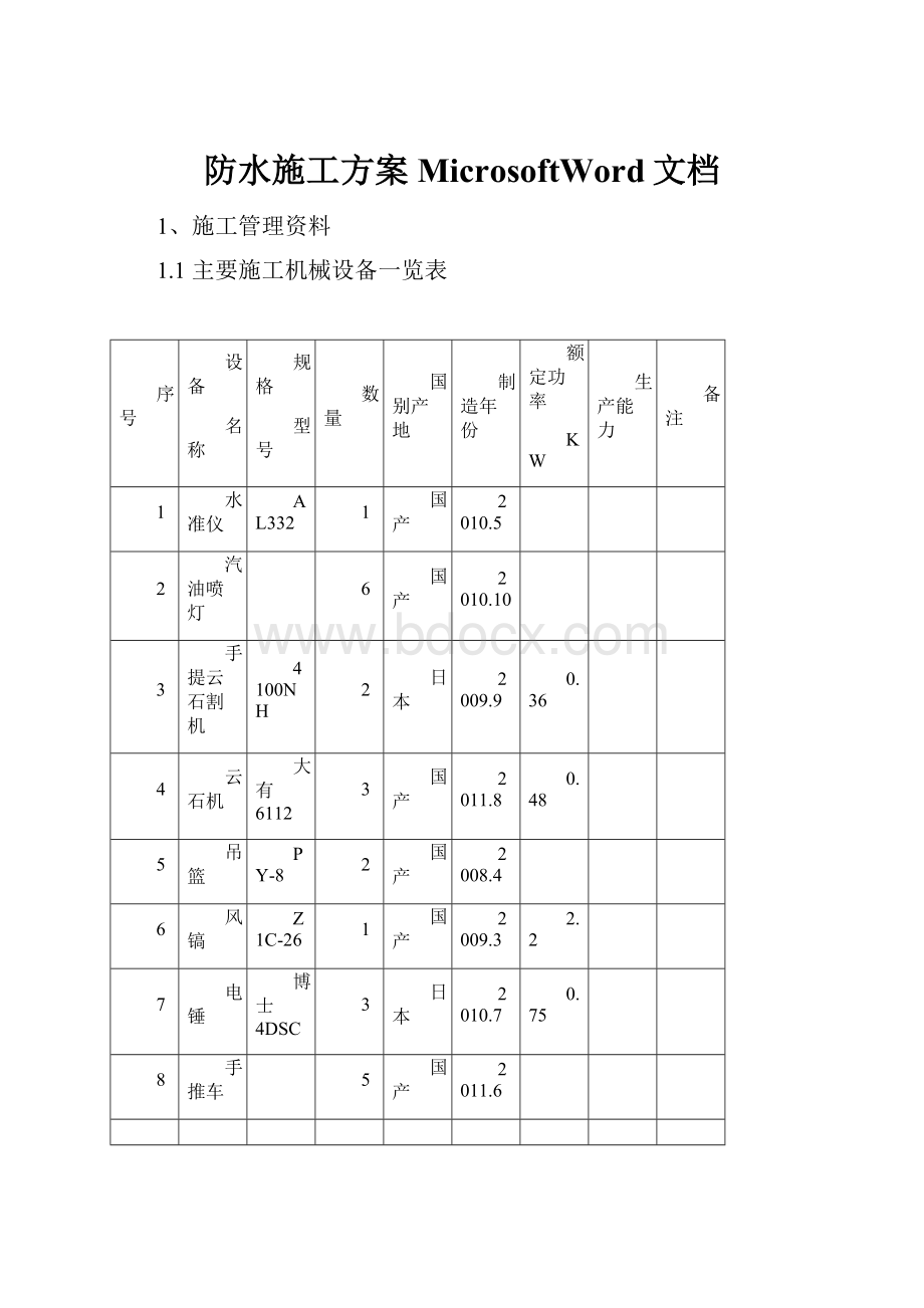 防水施工方案MicrosoftWord文档.docx_第1页