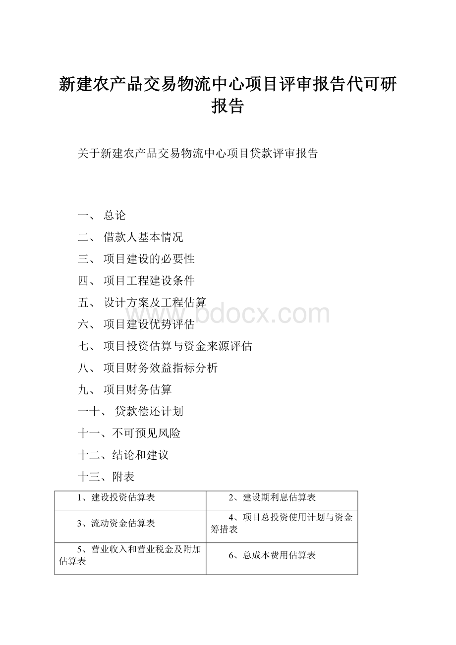 新建农产品交易物流中心项目评审报告代可研报告.docx_第1页