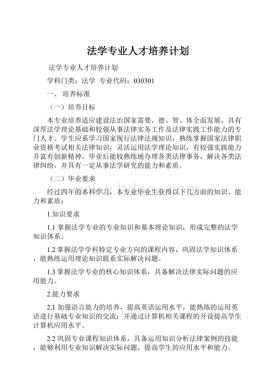 法学专业人才培养计划.docx