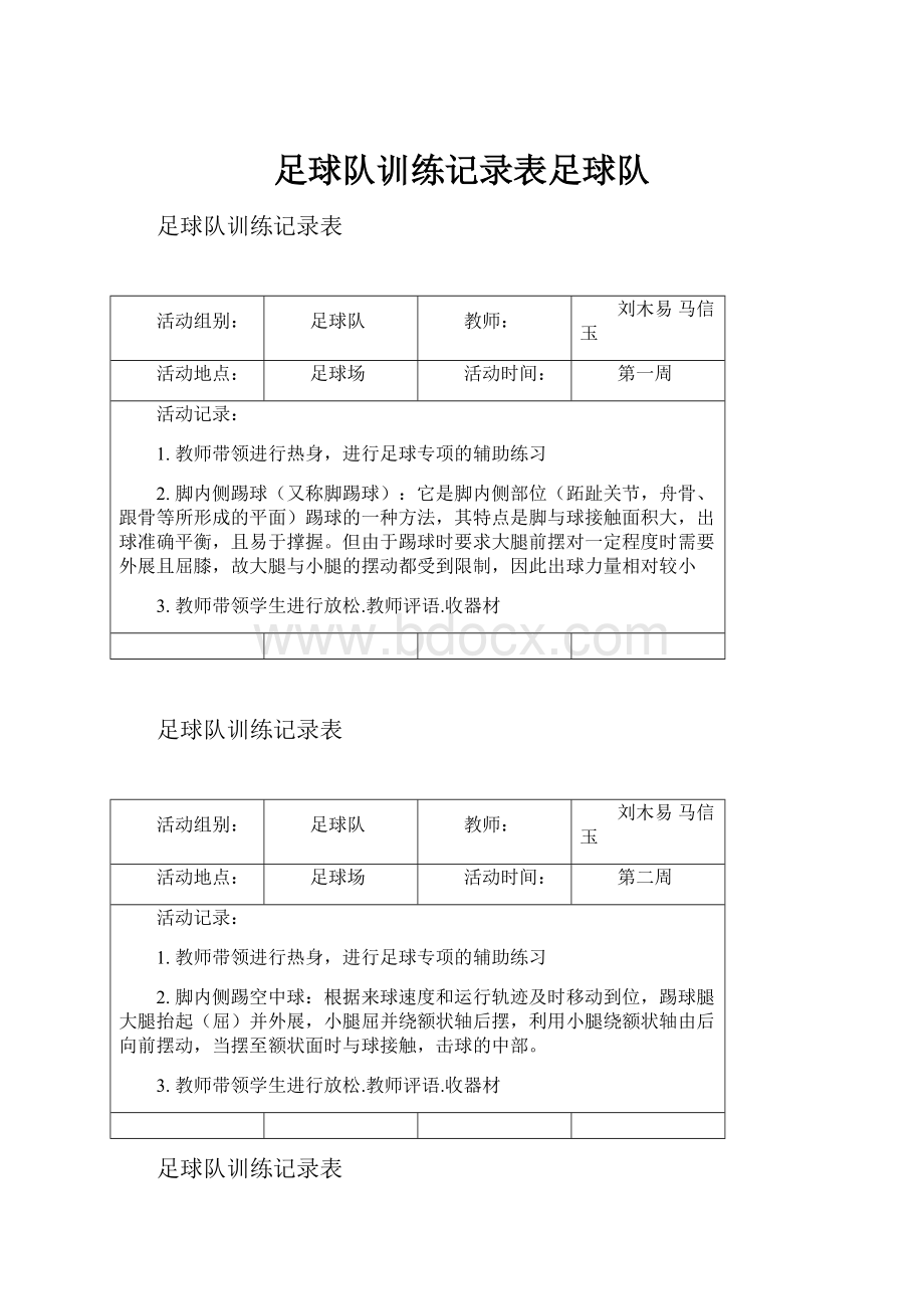 足球队训练记录表足球队.docx