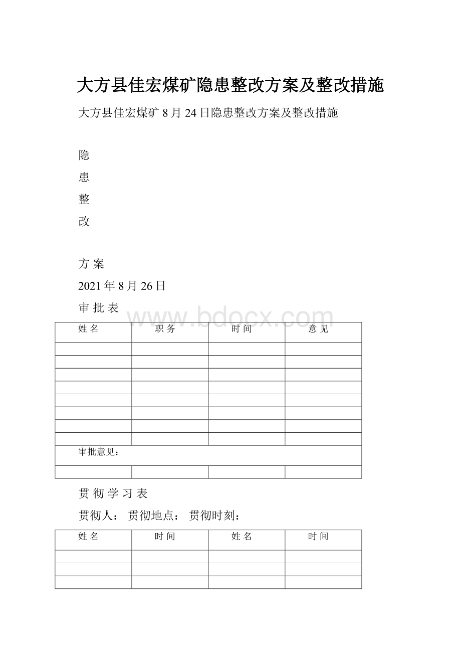 大方县佳宏煤矿隐患整改方案及整改措施.docx