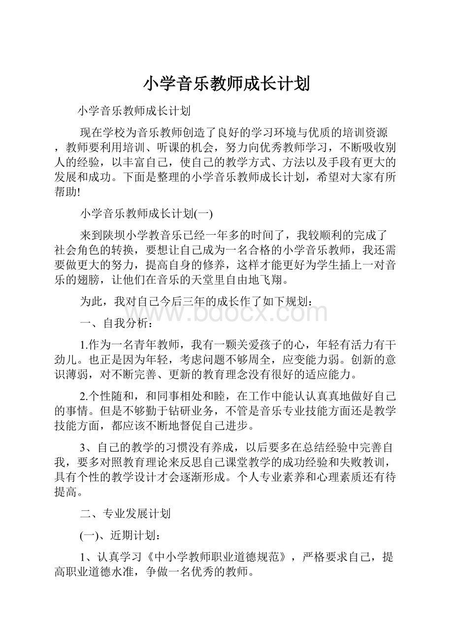 小学音乐教师成长计划.docx