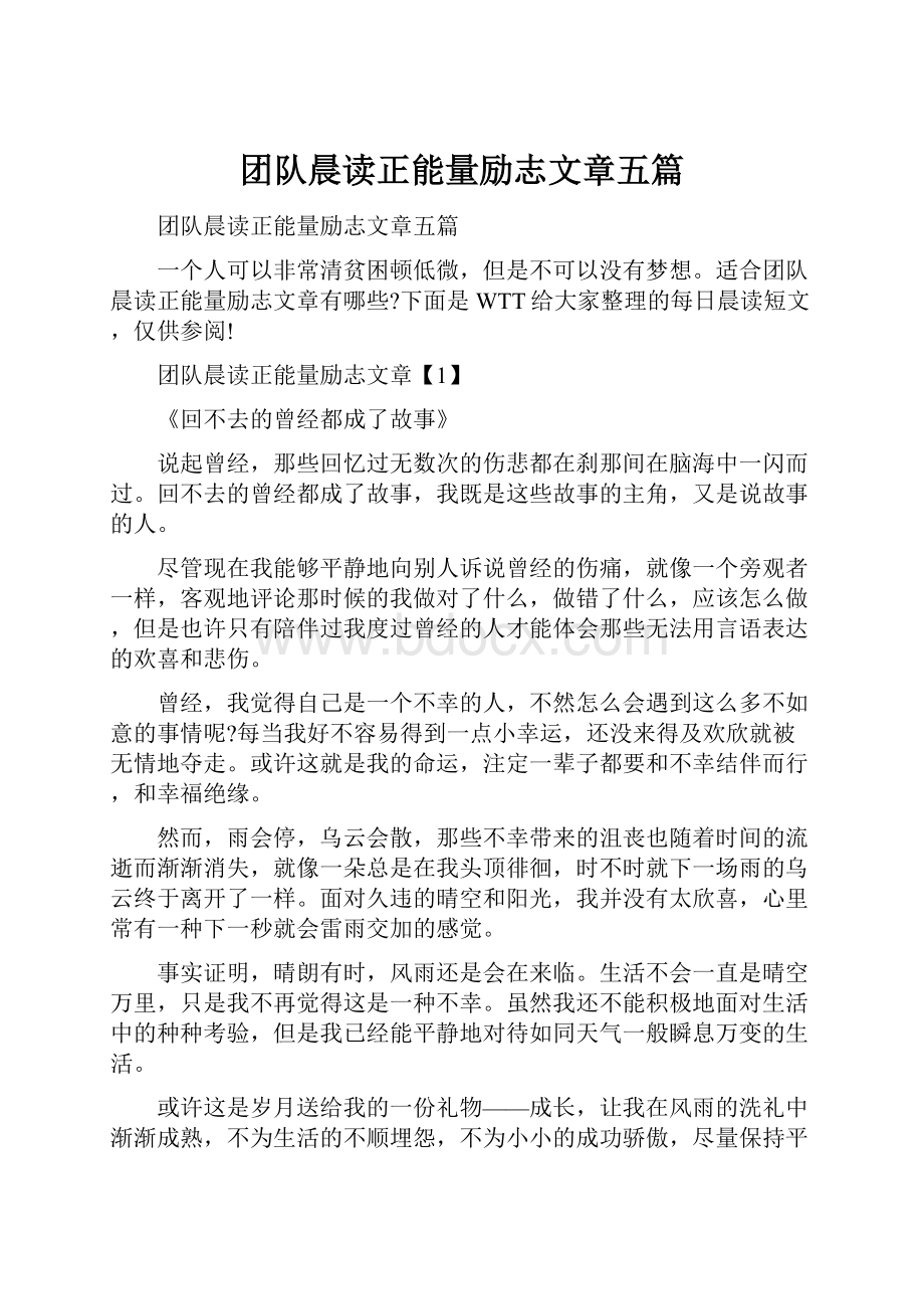 团队晨读正能量励志文章五篇.docx