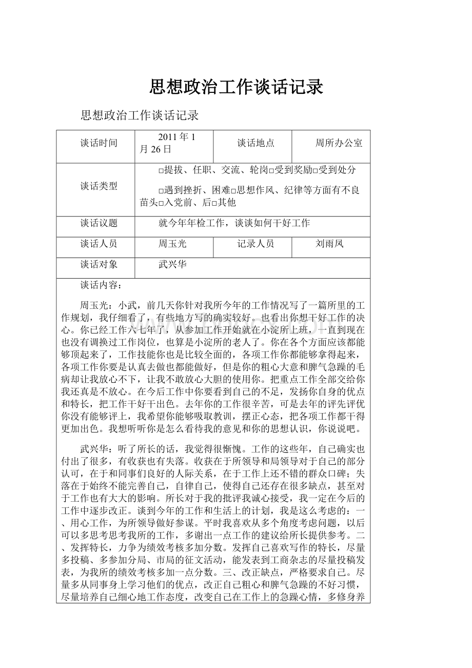 思想政治工作谈话记录.docx_第1页