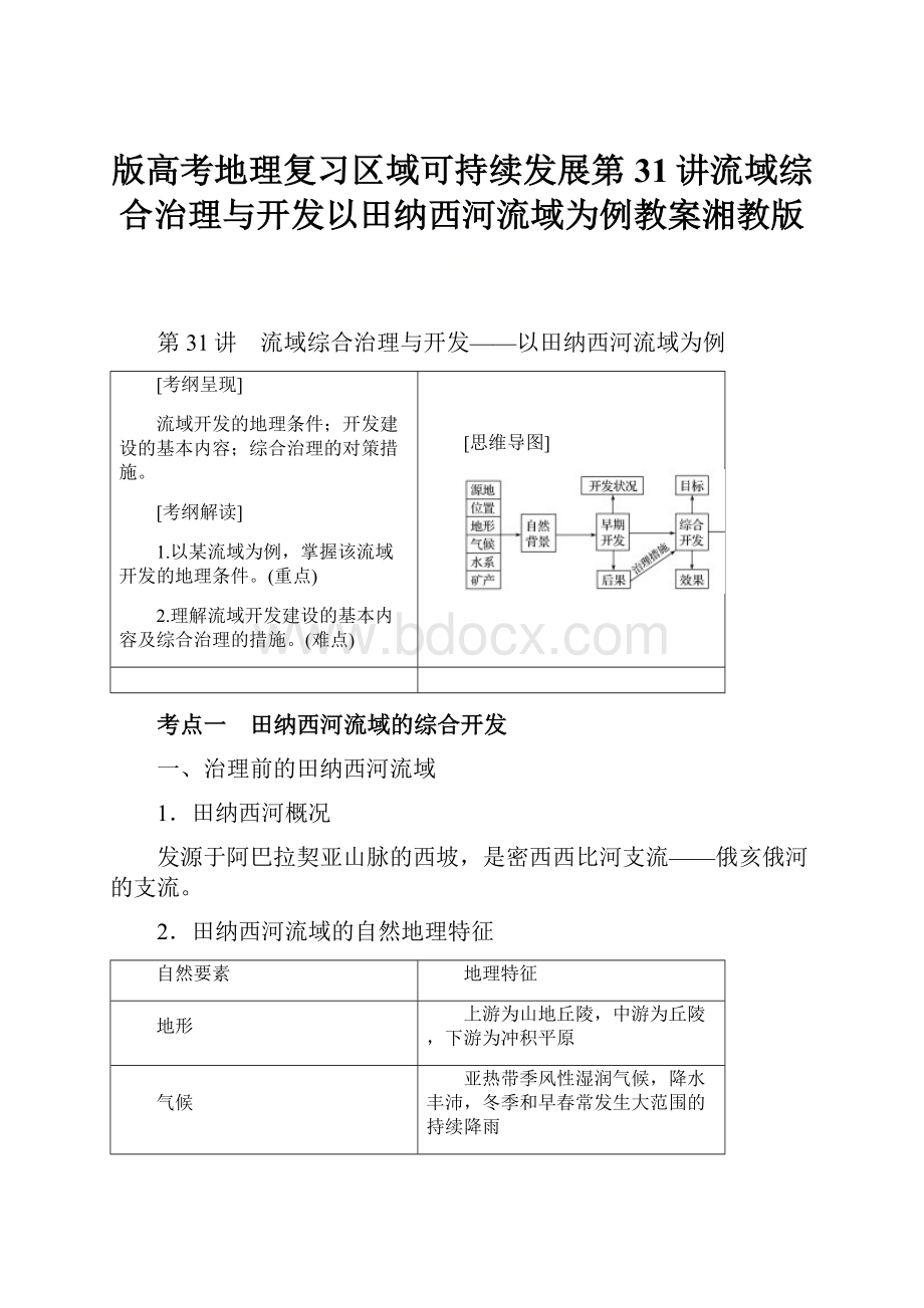 版高考地理复习区域可持续发展第31讲流域综合治理与开发以田纳西河流域为例教案湘教版.docx