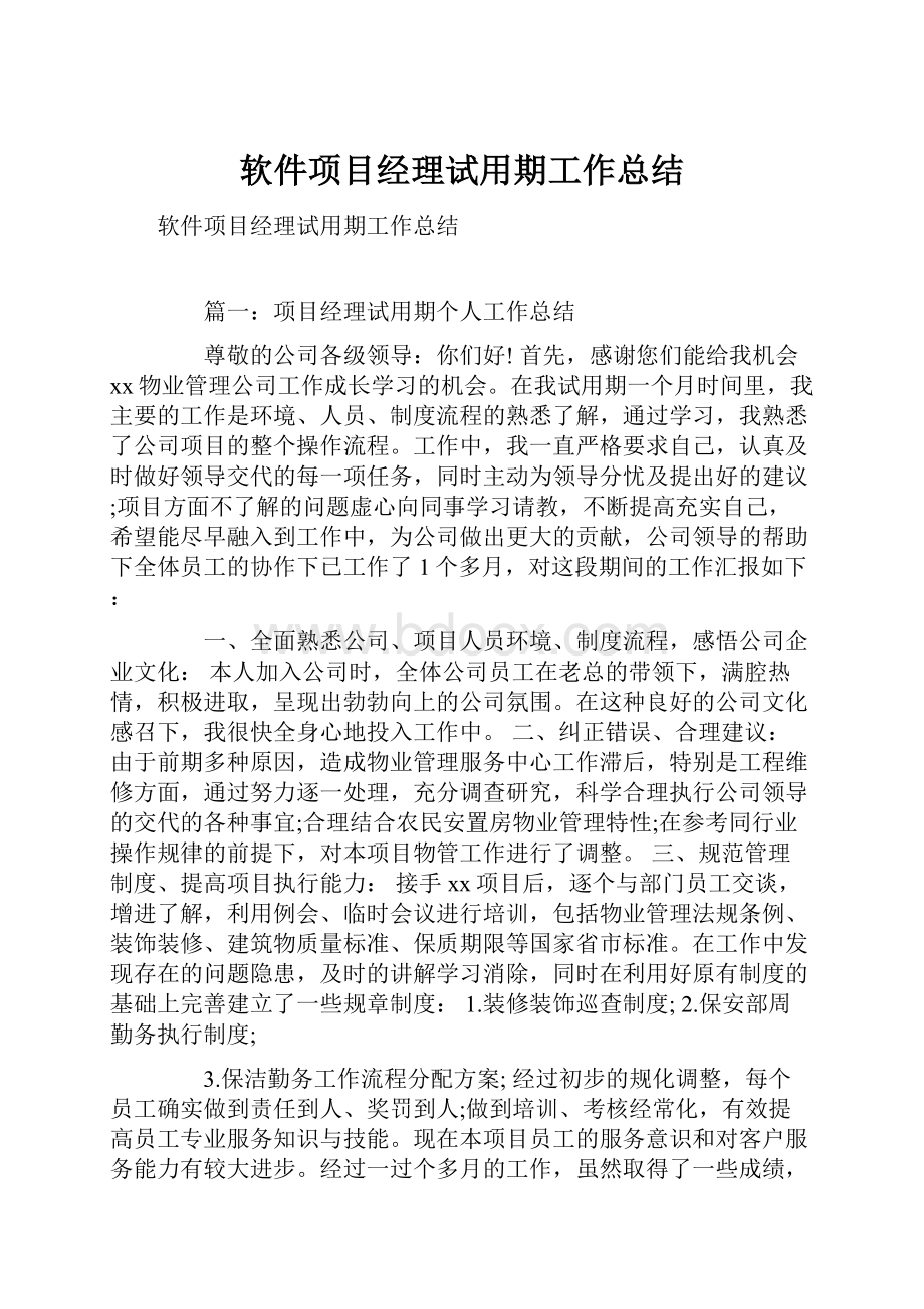 软件项目经理试用期工作总结.docx