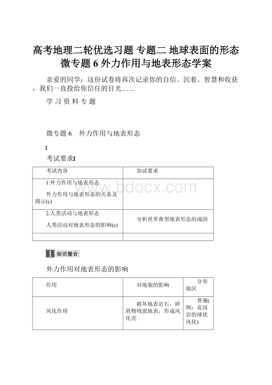 高考地理二轮优选习题 专题二 地球表面的形态 微专题6 外力作用与地表形态学案.docx