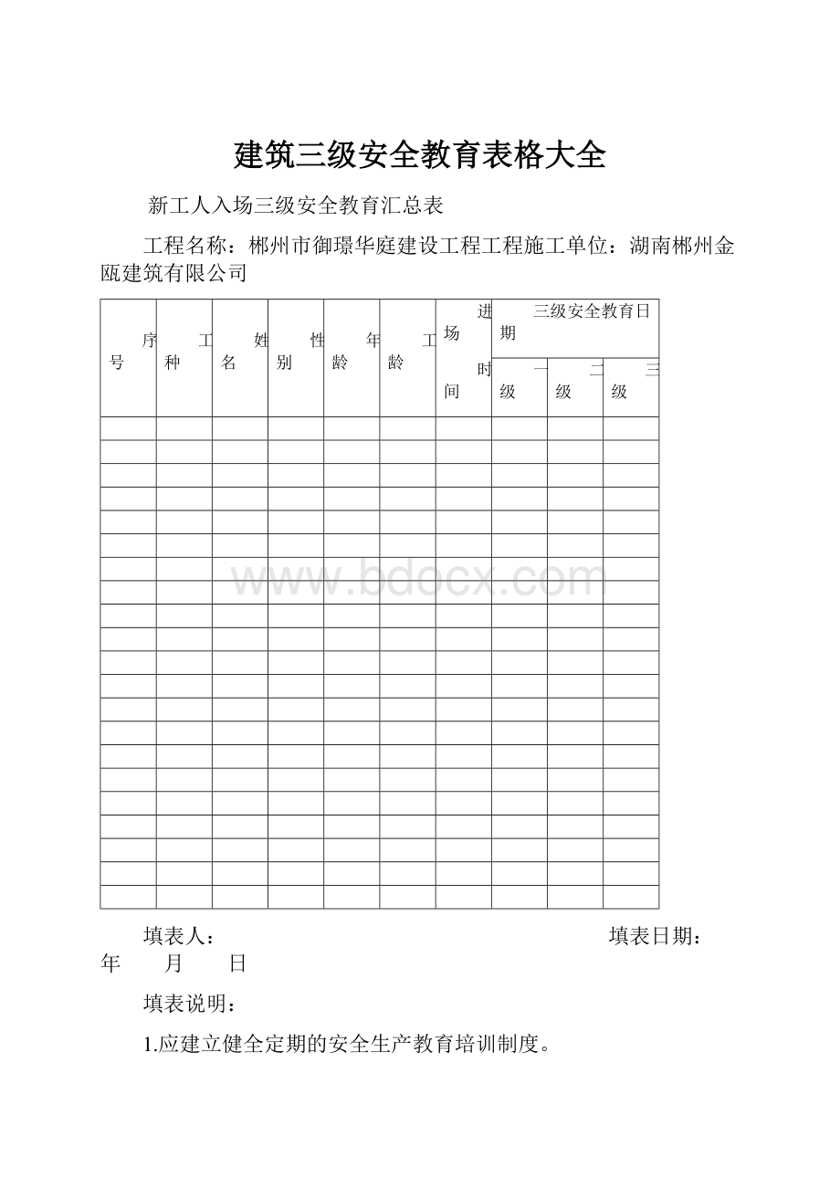 建筑三级安全教育表格大全.docx