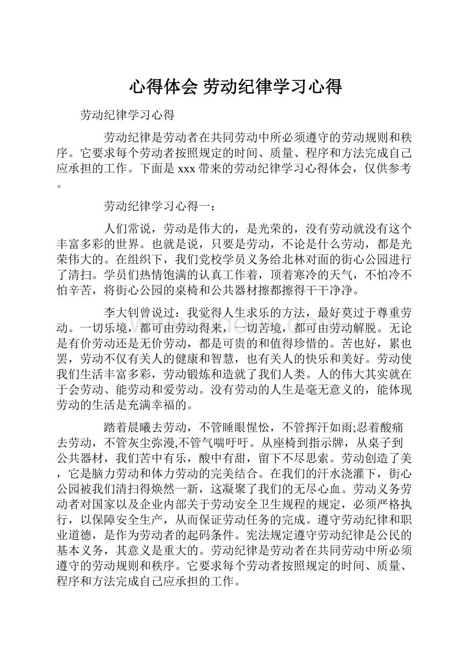 心得体会 劳动纪律学习心得.docx