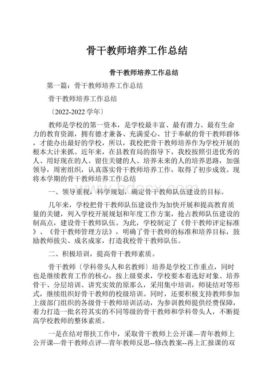 骨干教师培养工作总结.docx