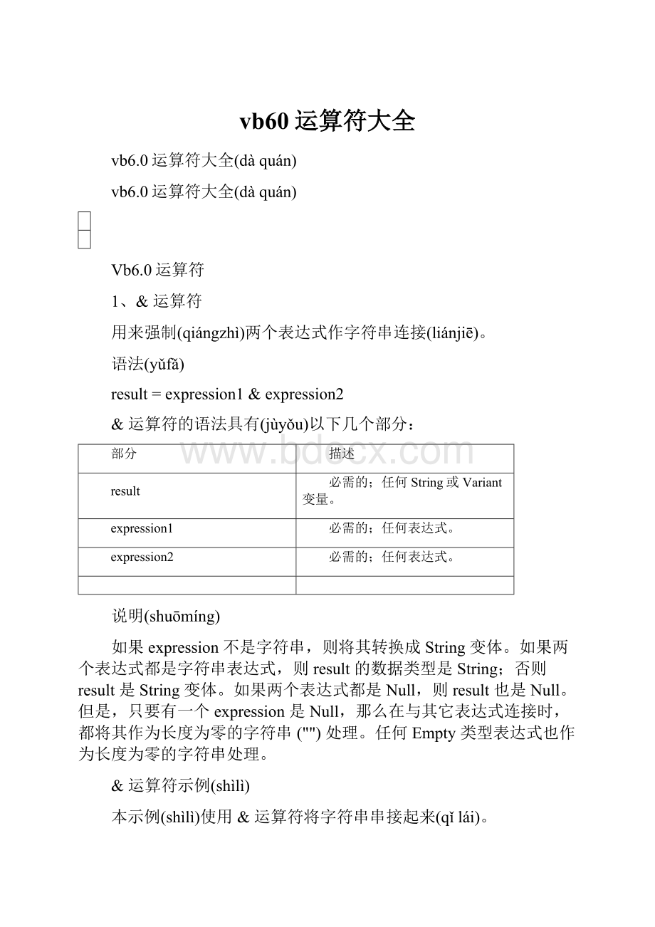 vb60运算符大全.docx