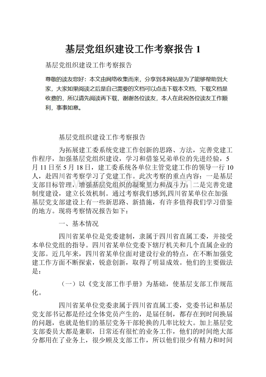 基层党组织建设工作考察报告1.docx