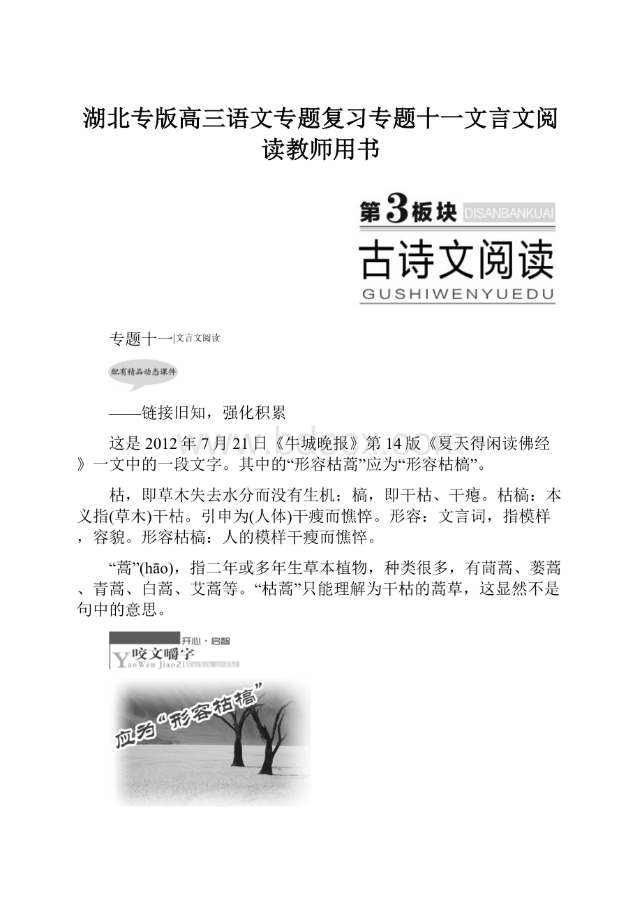 湖北专版高三语文专题复习专题十一文言文阅读教师用书.docx