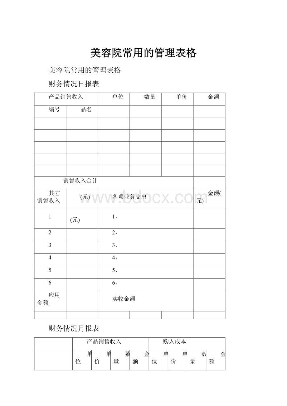 美容院常用的管理表格.docx