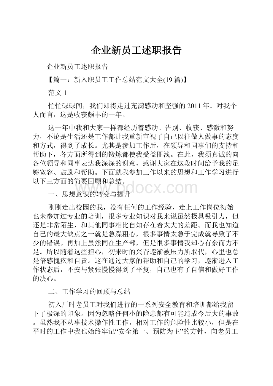 企业新员工述职报告.docx