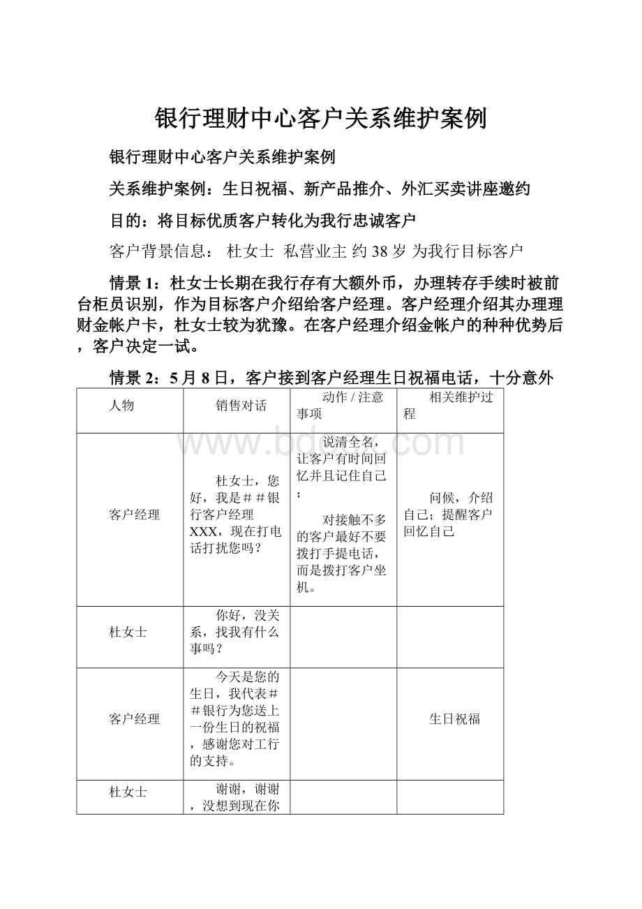 银行理财中心客户关系维护案例.docx