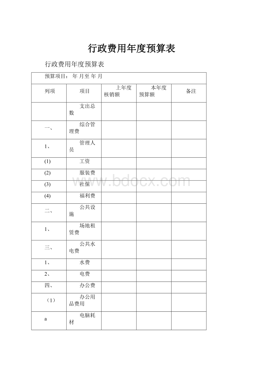 行政费用年度预算表.docx