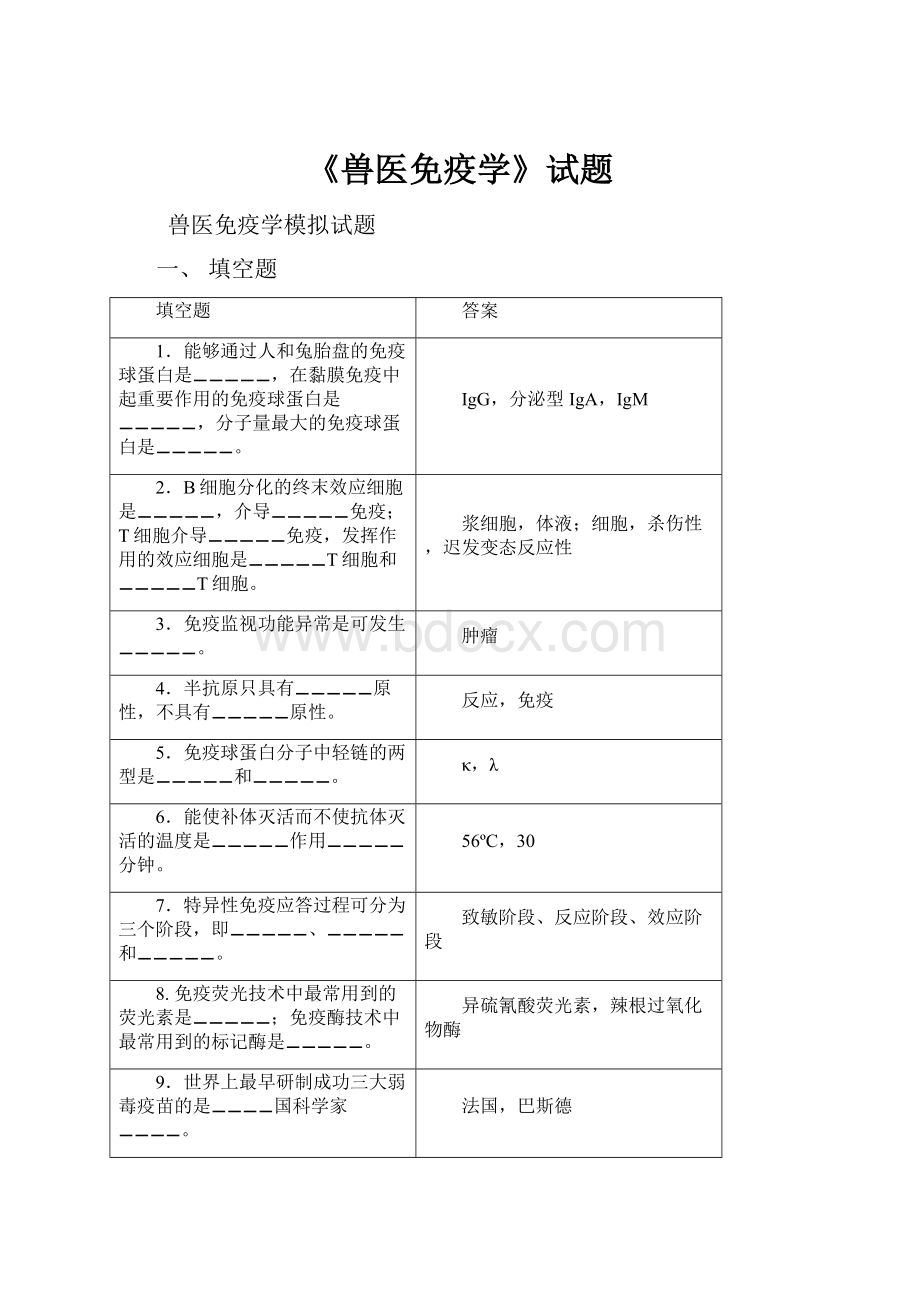 《兽医免疫学》试题.docx