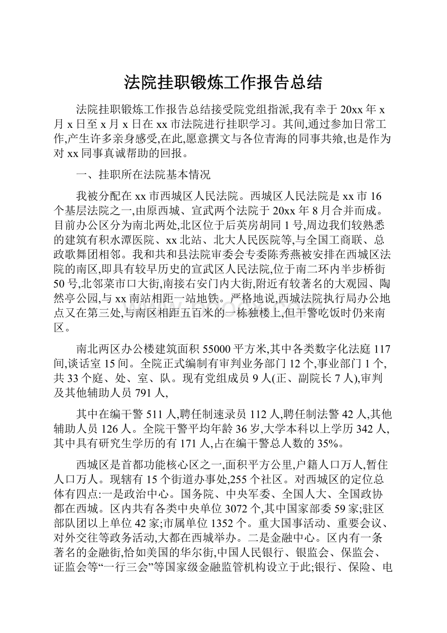 法院挂职锻炼工作报告总结.docx