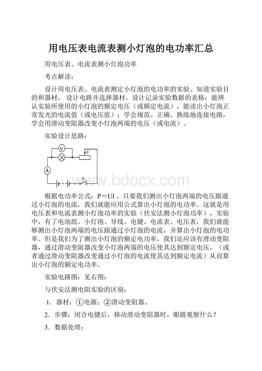 用电压表电流表测小灯泡的电功率汇总.docx