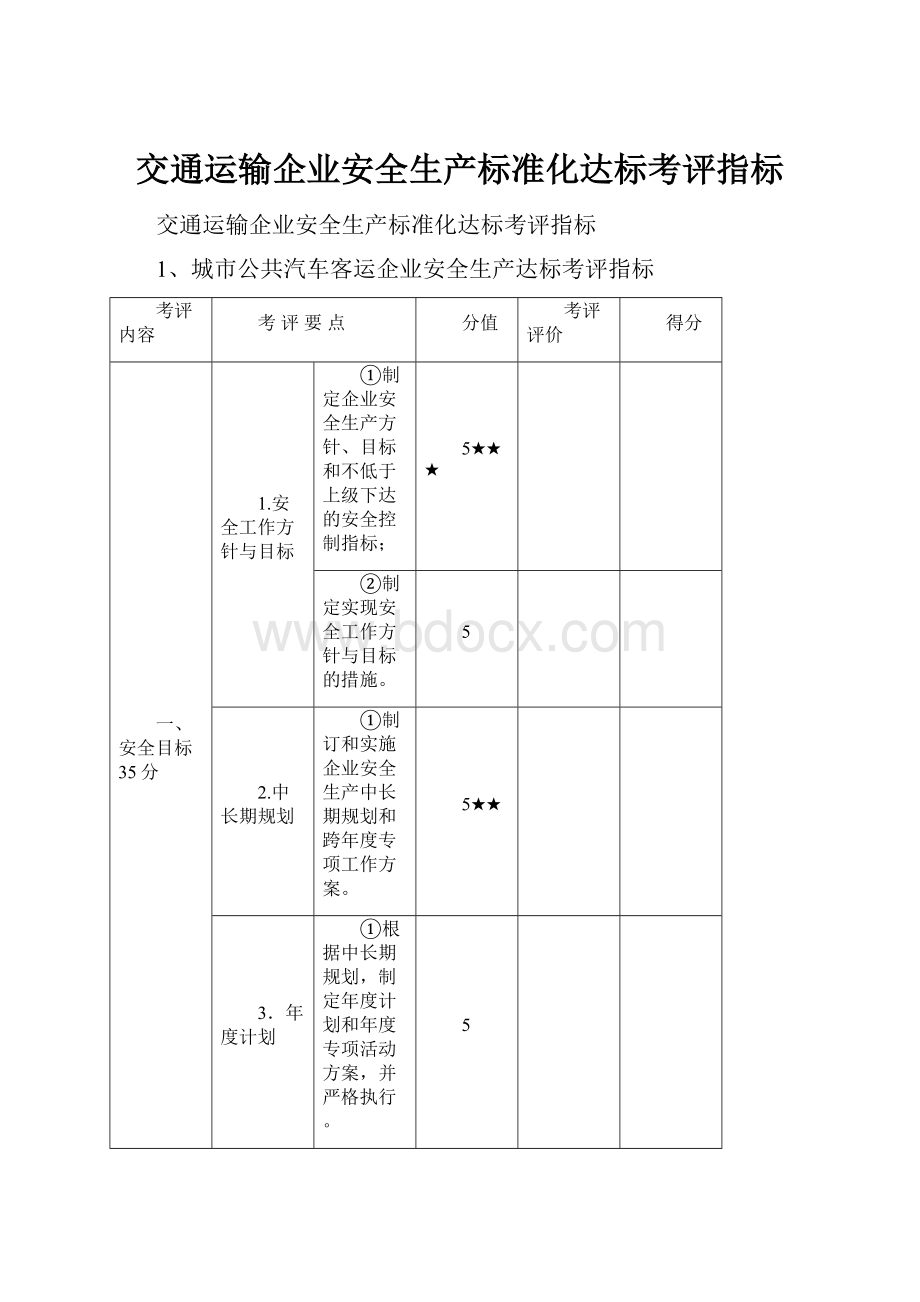 交通运输企业安全生产标准化达标考评指标.docx_第1页