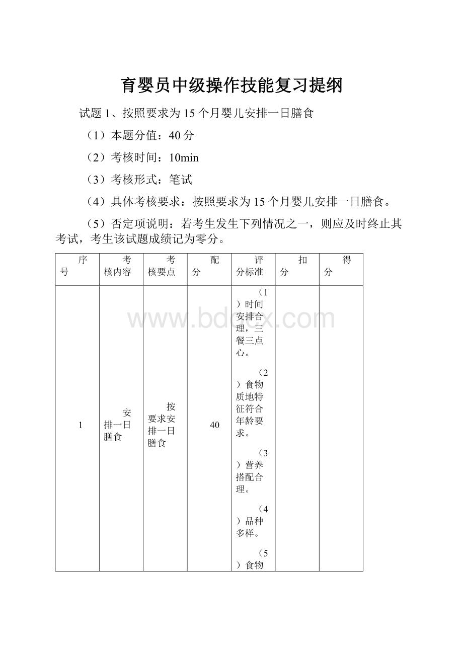 育婴员中级操作技能复习提纲.docx_第1页