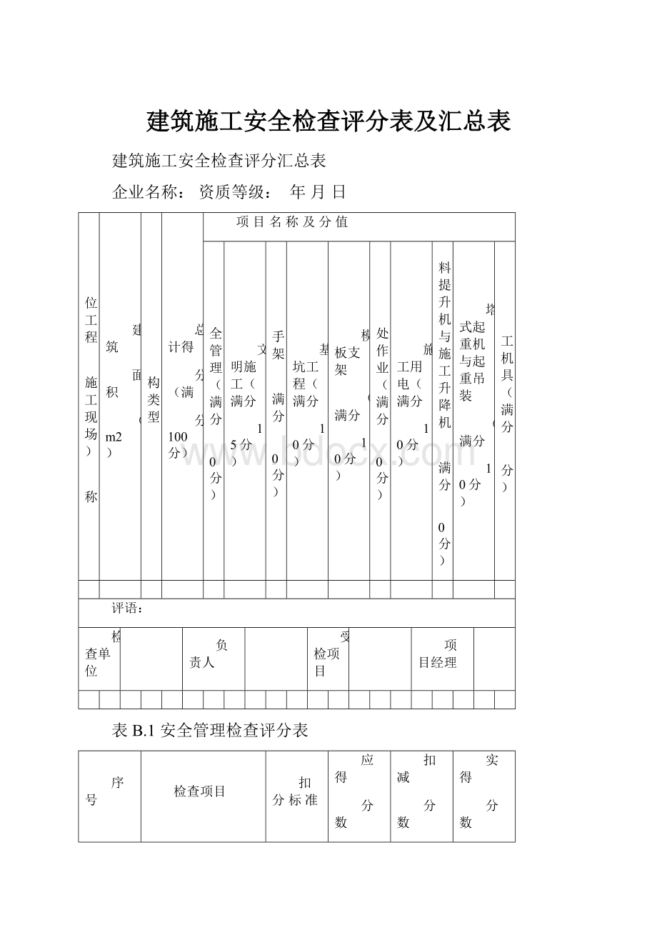 建筑施工安全检查评分表及汇总表.docx