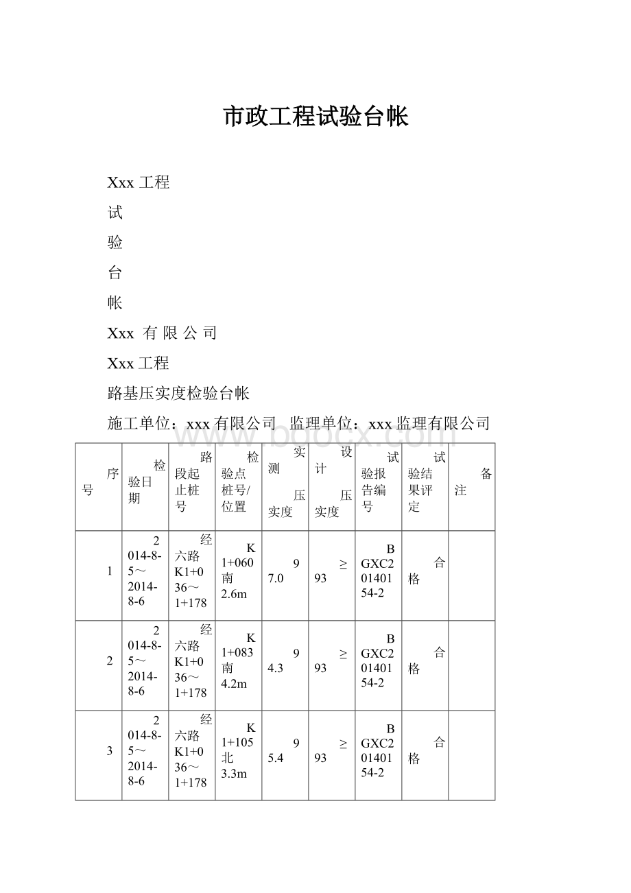 市政工程试验台帐.docx