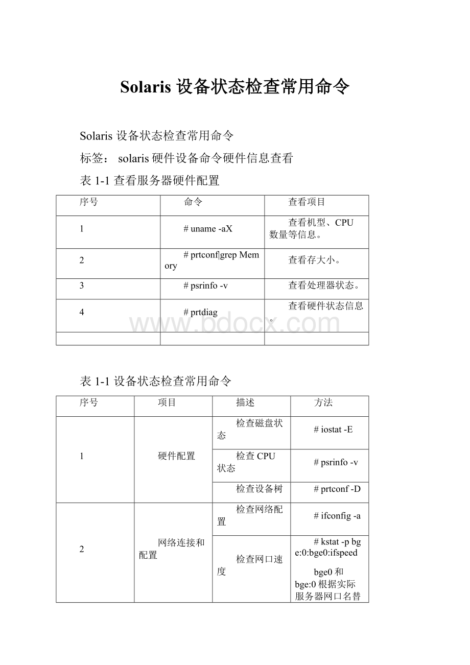 Solaris 设备状态检查常用命令.docx