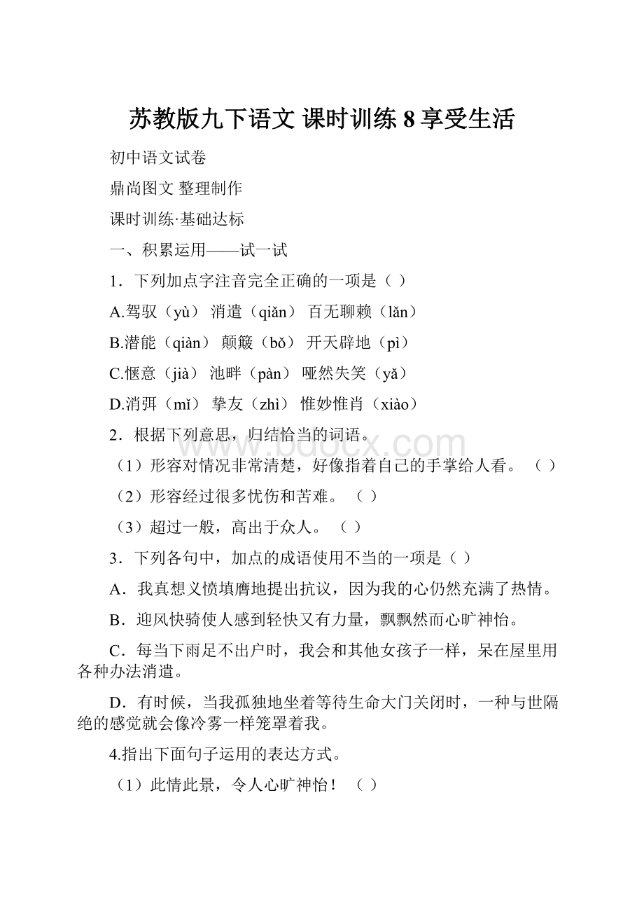 苏教版九下语文 课时训练8享受生活.docx