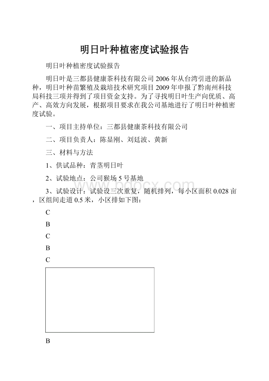 明日叶种植密度试验报告.docx_第1页