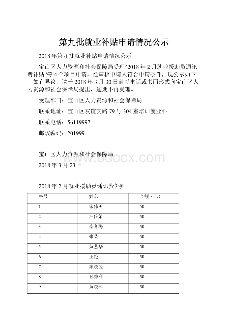 第九批就业补贴申请情况公示.docx