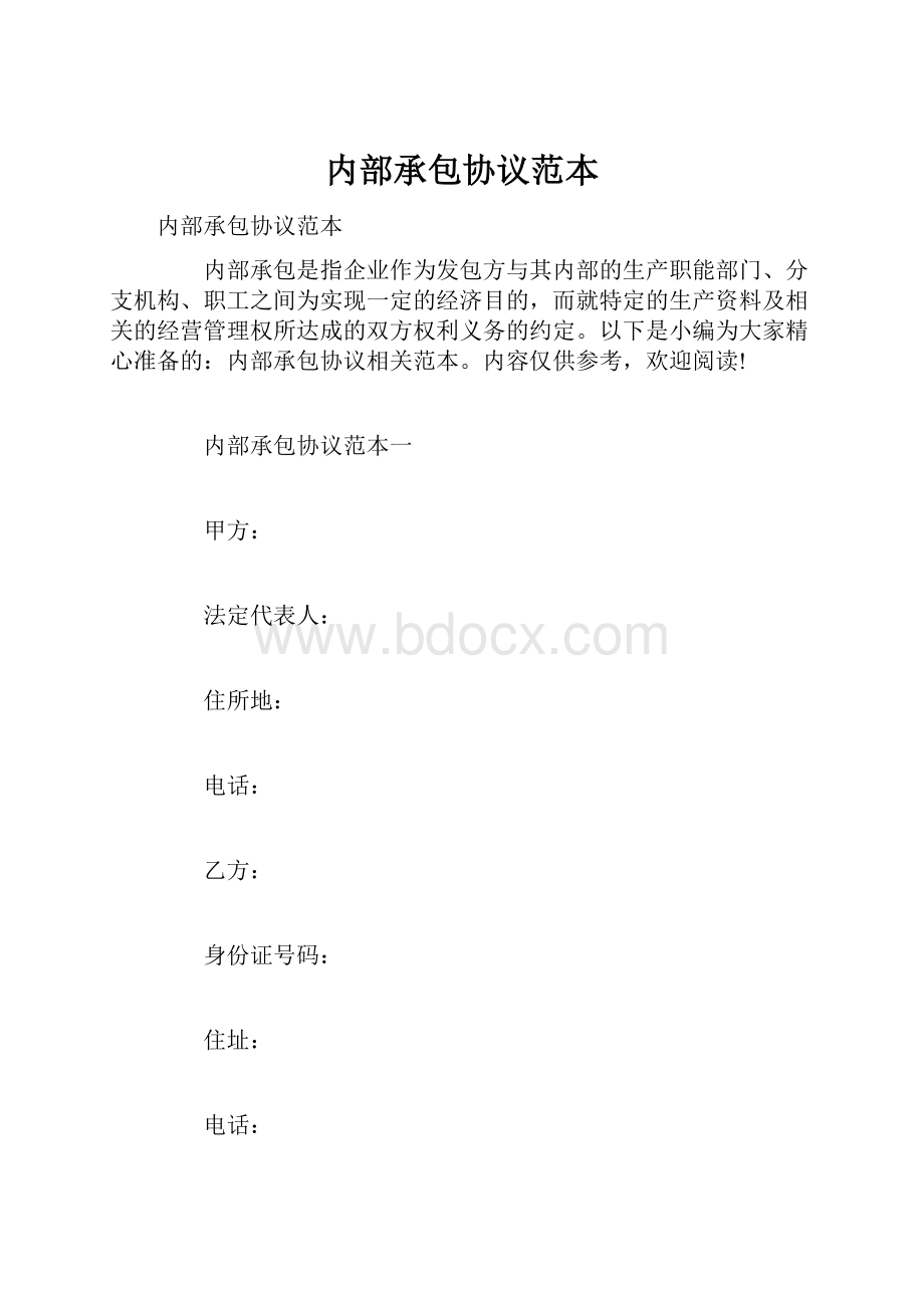 内部承包协议范本.docx_第1页