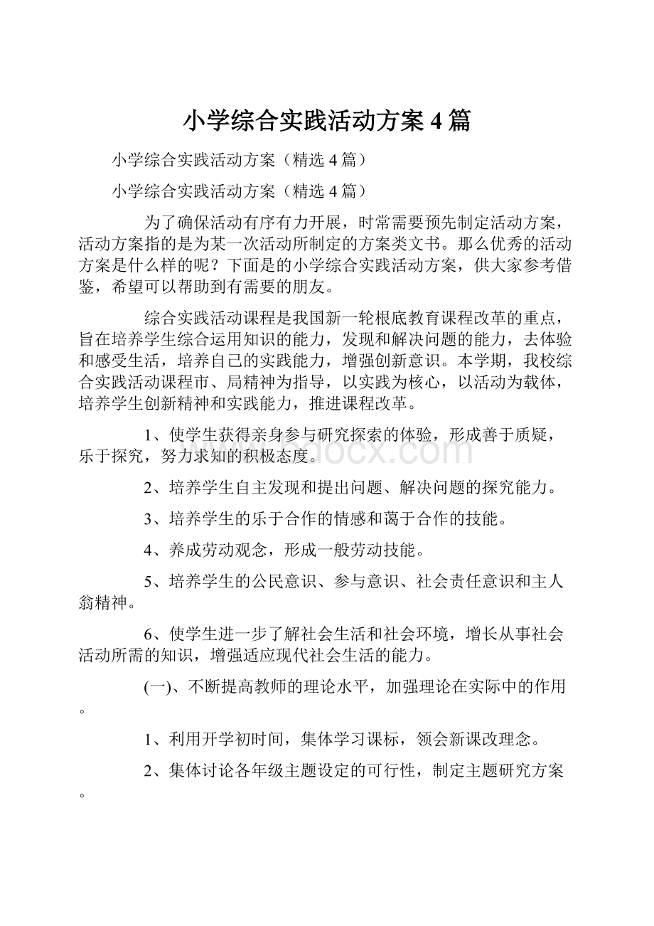 小学综合实践活动方案4篇.docx