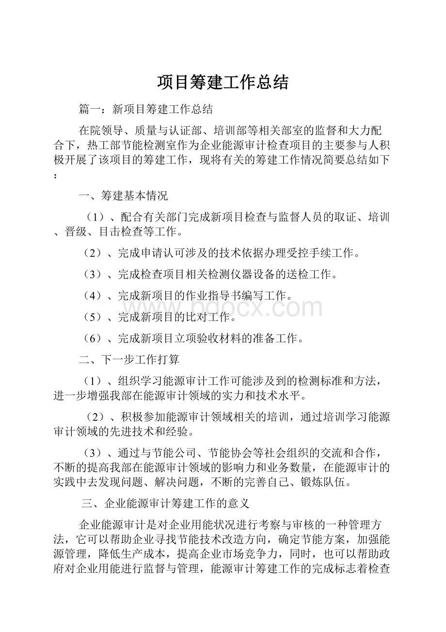 项目筹建工作总结.docx