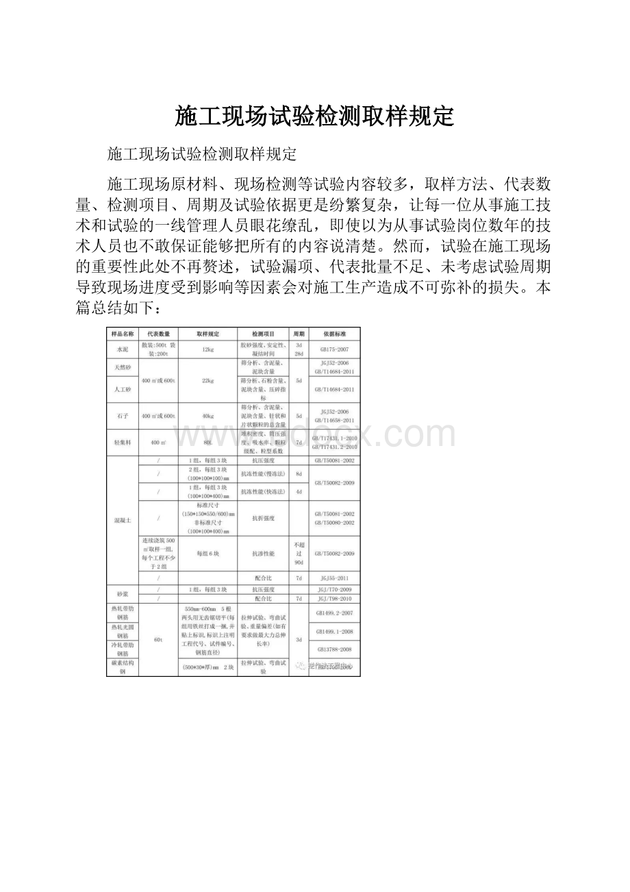 施工现场试验检测取样规定.docx_第1页