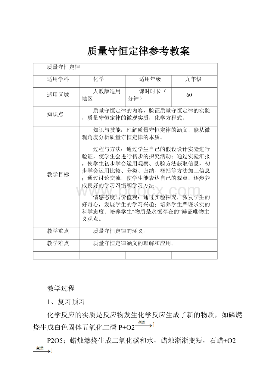 质量守恒定律参考教案.docx_第1页